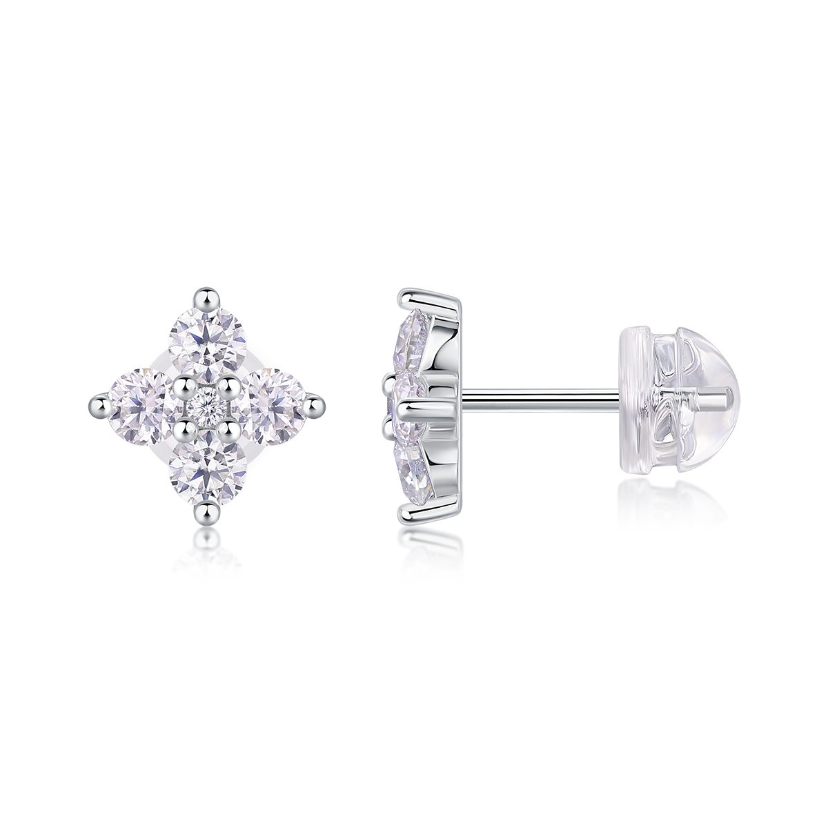 Sweetheart French - Earrings Set With Top-quality Moissanite, Silver And Platinum-plated